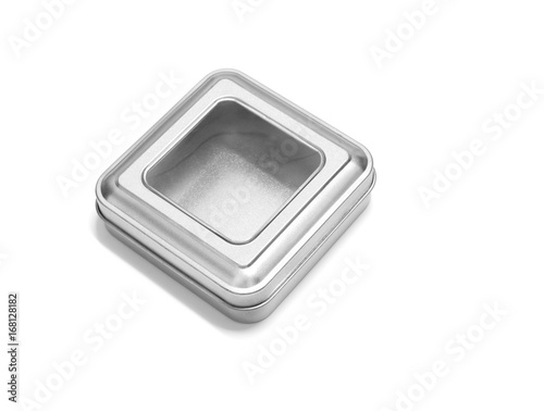 Empty metal box isolated on white background.