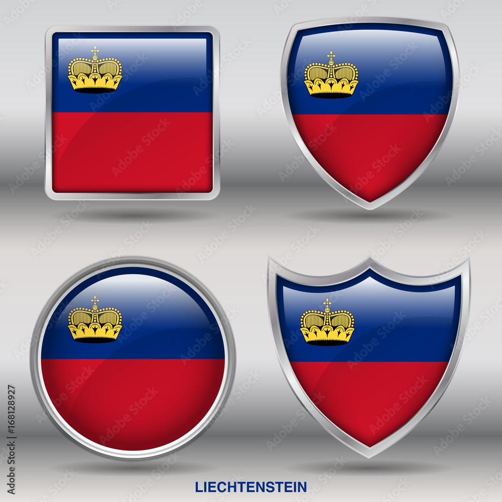 Flag of Liechtenstein in 4 shapes collection with clipping path