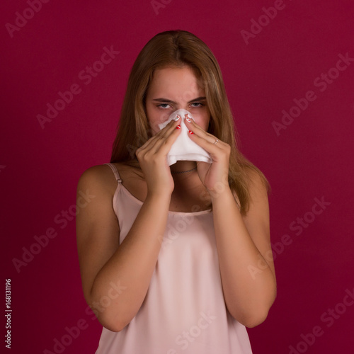 Young cute woman, allergy, studio 