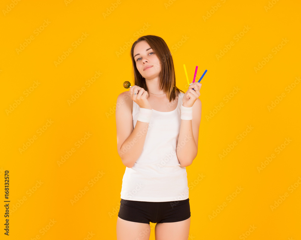 Young cute woman with markers, studio Young cute woman with markers, studio