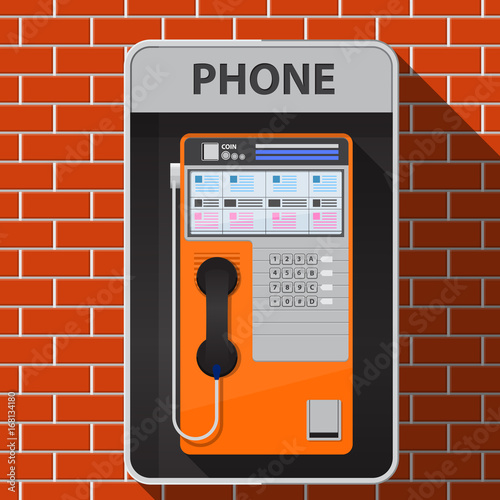 Payphone on brick wall vector flat design. photo