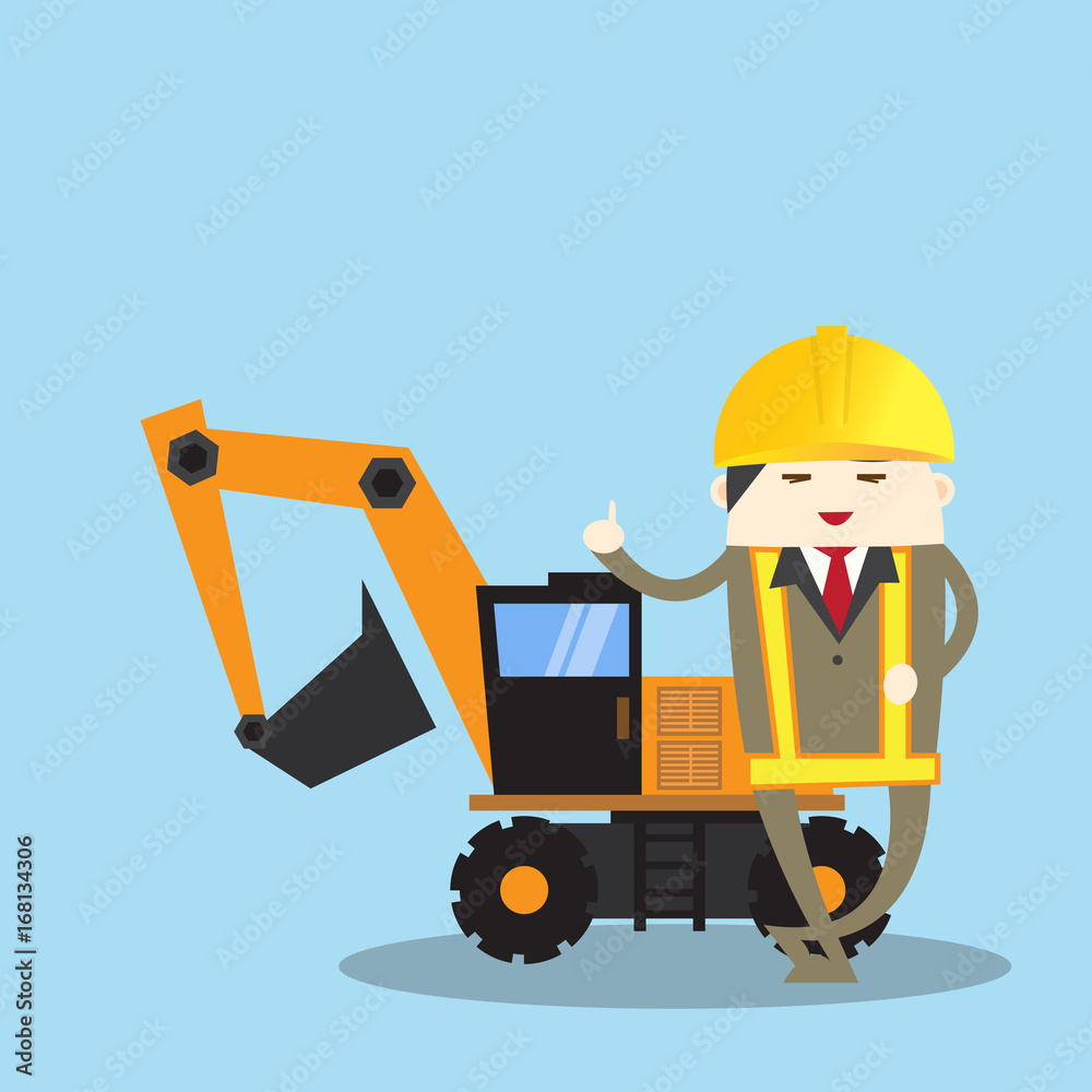 Engineer or Safety officer with the Wheel Dozer  machine is background in construction site.