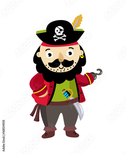 Pirate man character in cocked hat icon. Children drawing of pirate concept vector illustration isolated on white background.