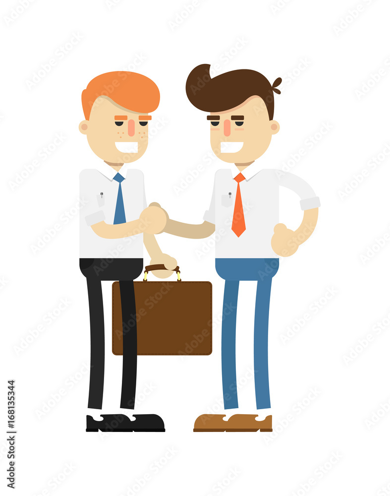 Business meeting concept with smiling men icon. Business teamwork and project realization vector illustration in flat design. Business meeting concept with smiling men icon. Business teamwork and project realization vector illustration in flat design.