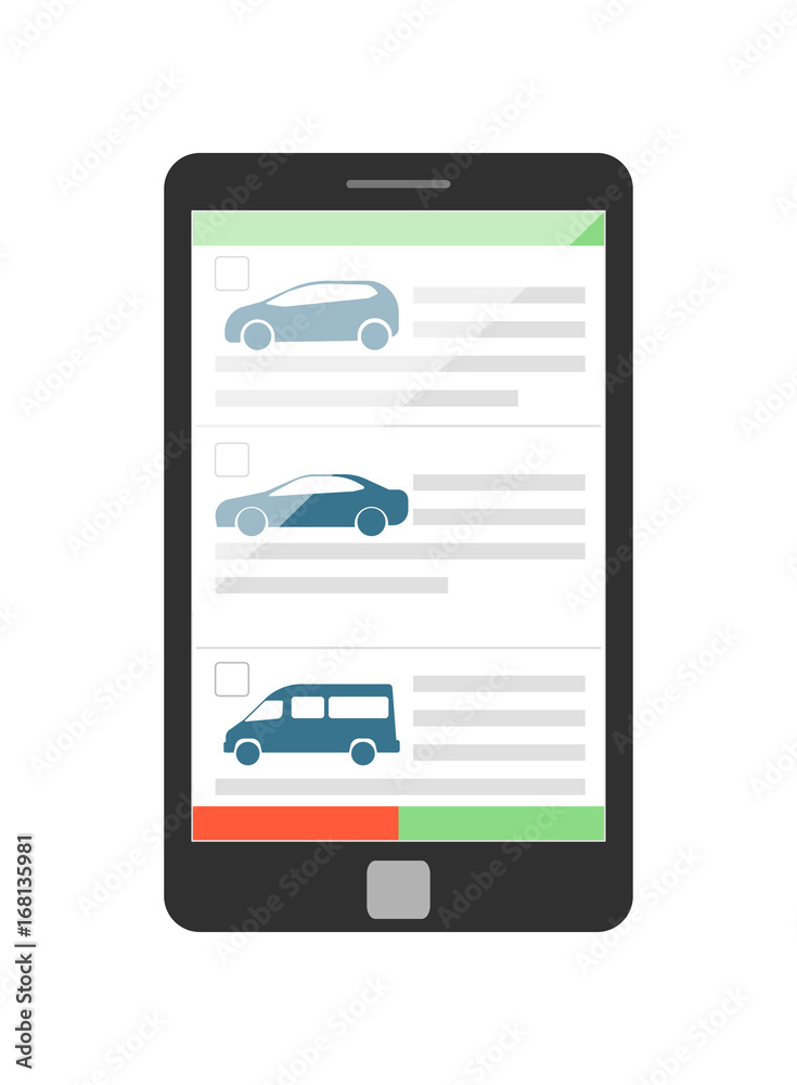 Online rent car business concept with tablet PC isolated on white background vector illustration. City renting car service in flat design. Online rent car business concept with tablet PC isolated on white background vector illustration. City renting car service in flat design.