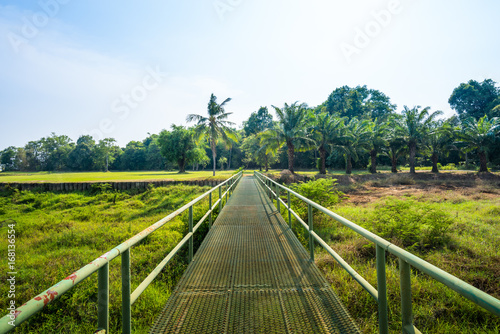 Steel bridge in public park