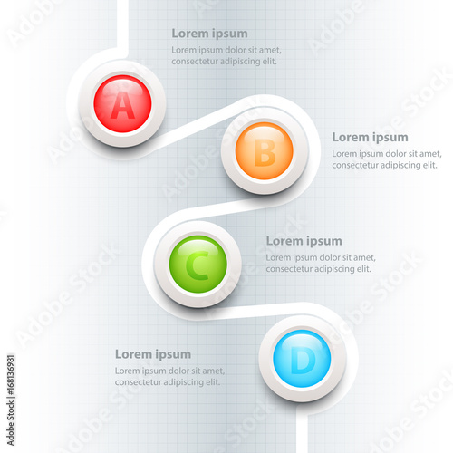 Four topics Colorful 3D circle on white sequence line for website presentation cover poster vector design infographic illustration concept