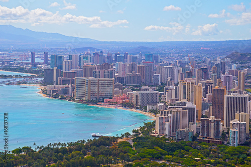Honolulu downtown skyline in Hawaii, USA. A view on the city from Diamond Head. © avmedved
