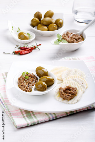 Tapenade – spicy olive paste made from green olives and red hot chilli pepper.