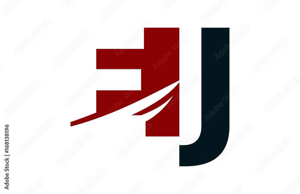 EJ Red Negative Space Square Swoosh Letter Logo EJ Red Negative Space Square Swoosh Letter Logo