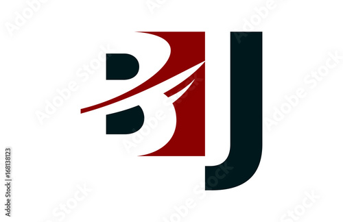 BJ Red Negative Space Square Swoosh Letter Logo photo