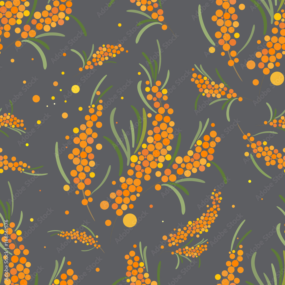 Seabuckthorn vector seamless pattern. Abstract floral background.