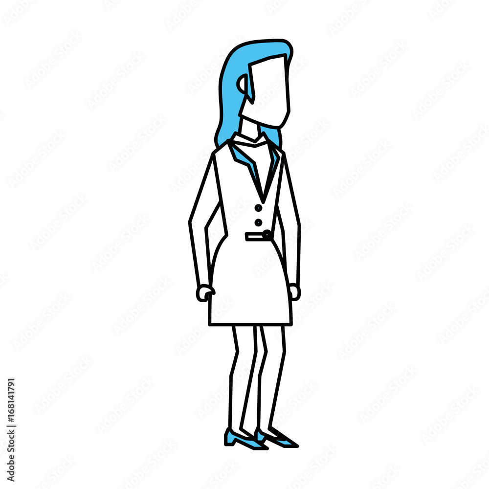 Flat line monocromatic business woman over white background vector illustration Flat line monocromatic business woman over white background vector illustration