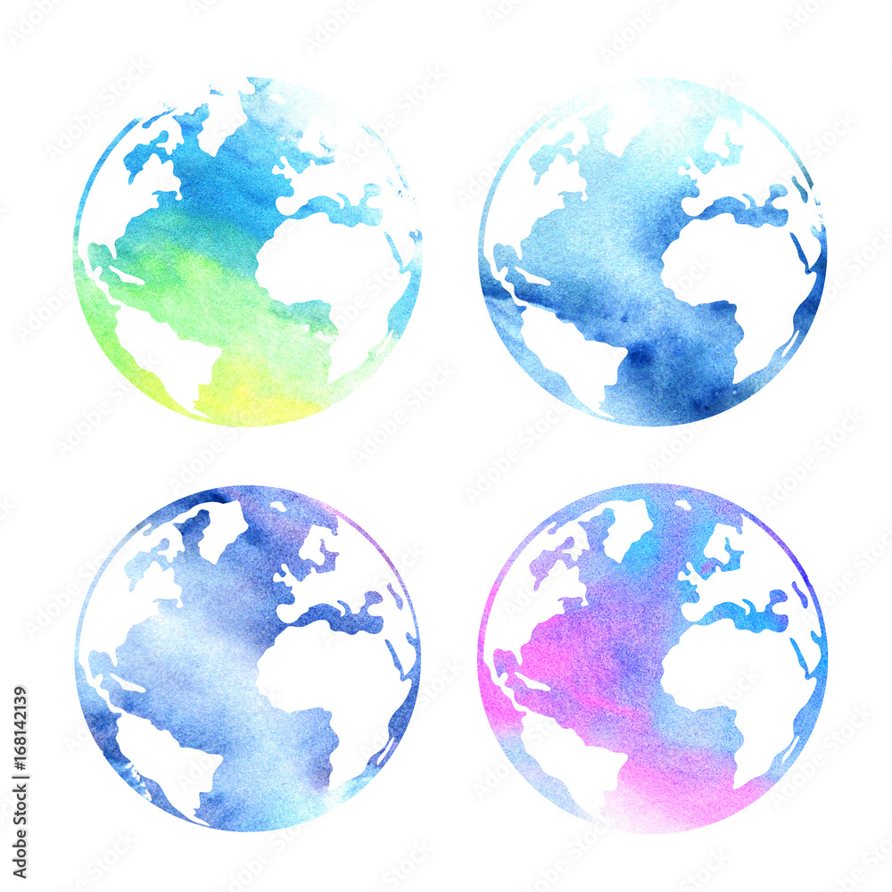 Set of watercolor planets