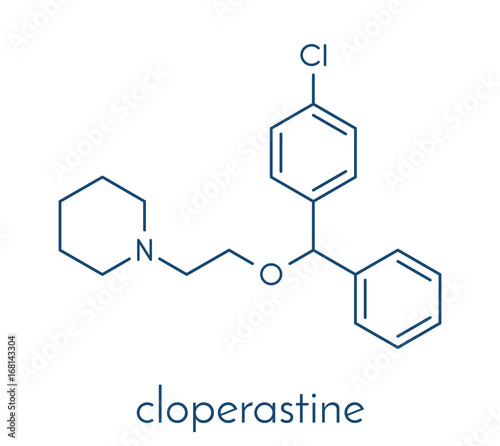 Cloperastine cough suppressant drug molecule. Skeletal formula.