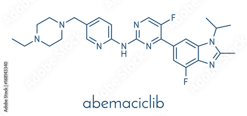 Abemaciclib cancer drug molecule (CDK inhibitor). Skeletal formula.