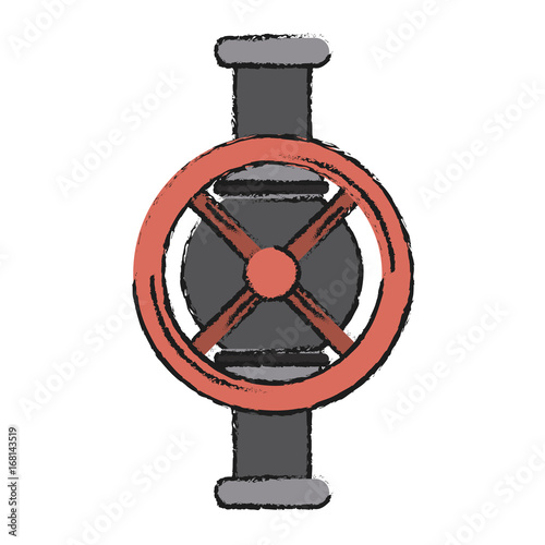 Colorful pipe with valve doodle over white background vector illustration