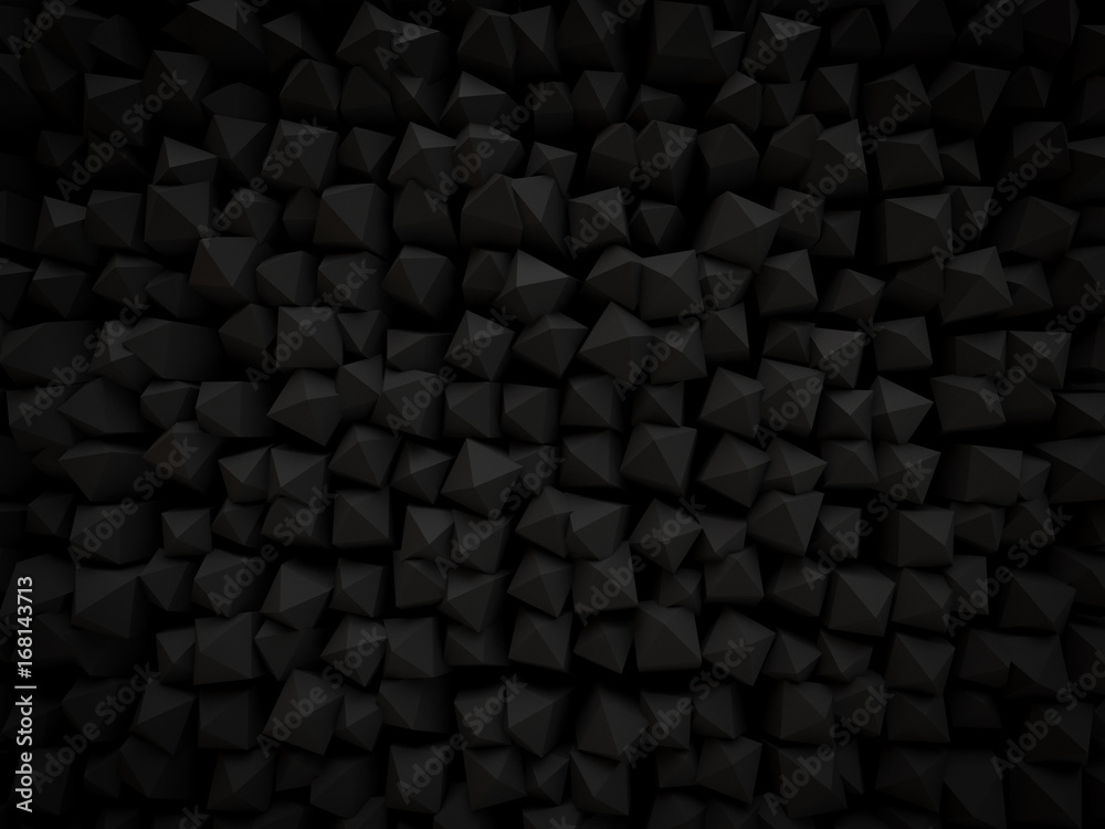 abstract 3d black background Pyramid shaped small scattered for modern technology render. top view abstract 3d black background Pyramid shaped small scattered for modern technology render. top view