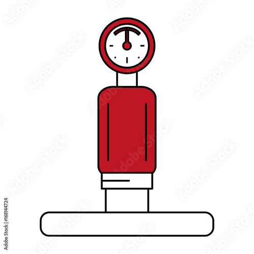 Flat line pipe and pressure meter with hint of color over white background vector illustration