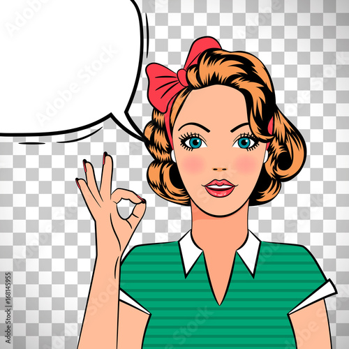 Pop art girl showing OK sign