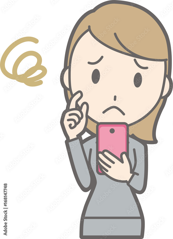 Illustrations that a young woman in suit wears a smartphone Illustrations that a young woman in suit wears a smartphone