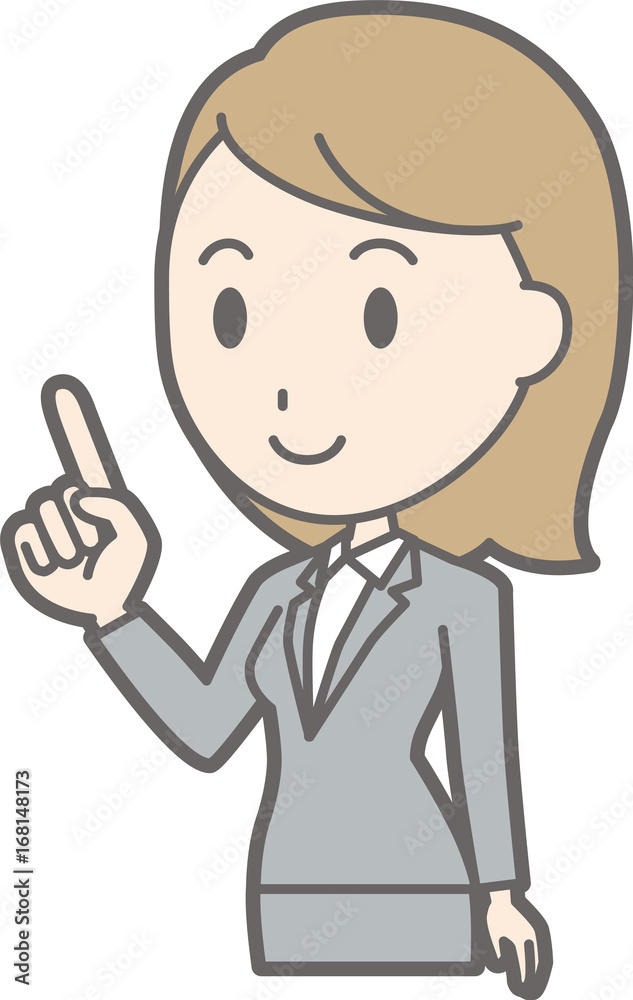 Illustration of a young woman wearing a suit pointing at her