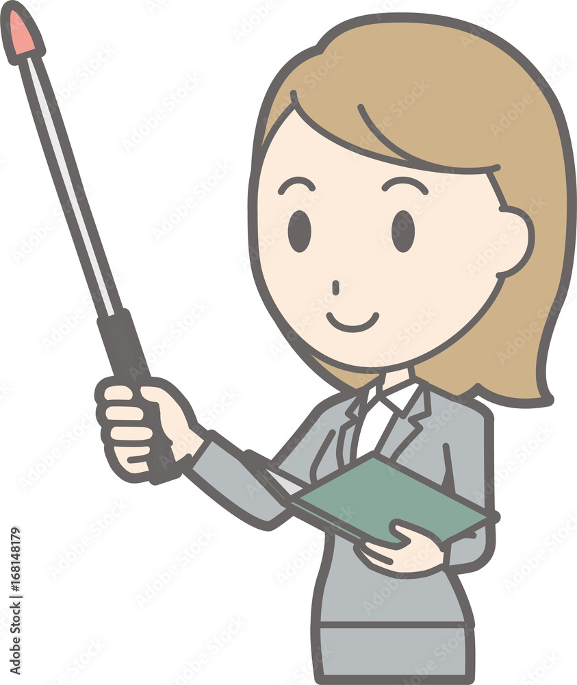 A young woman in suit wears an instruction stick Illustration A young woman in suit wears an instruction stick Illustration