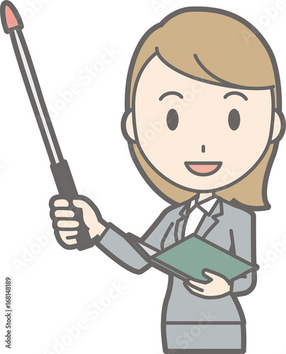 A young woman in suit wears an instruction stick with a smile Illustration
