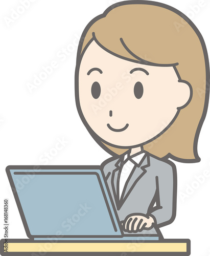 A young lady in a suit is operating a computer Illustration