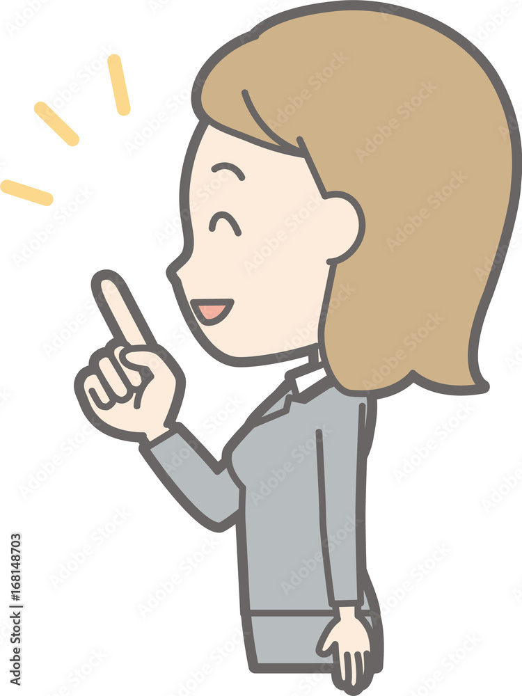 Illustration of a young woman in suit wearing her side pointing at her finger Illustration of a young woman in suit wearing her side pointing at her finger