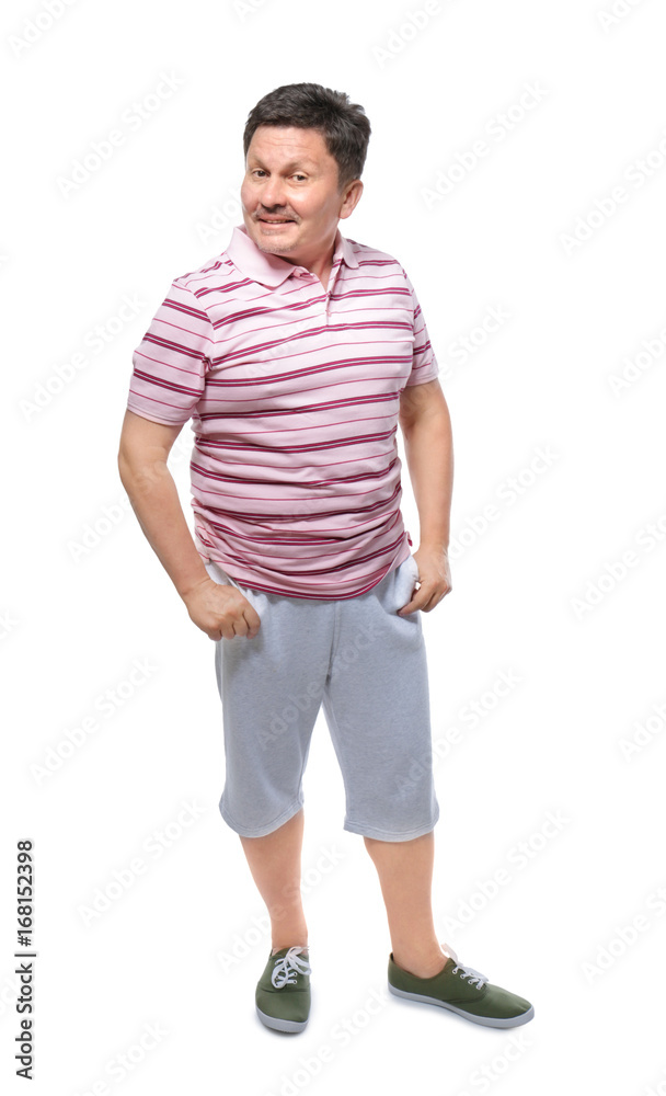 Overweight man on white background. Diet concept Overweight man on white background. Diet concept