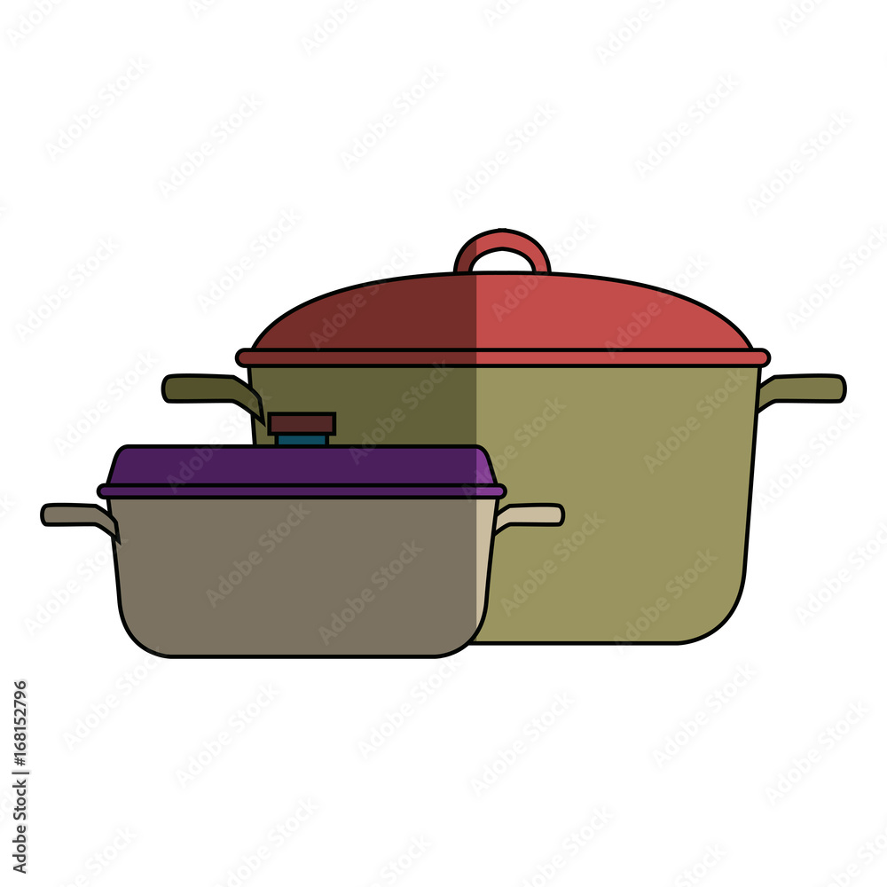two saucepans with handle kitchen equipment vector illustration two saucepans with handle kitchen equipment vector illustration