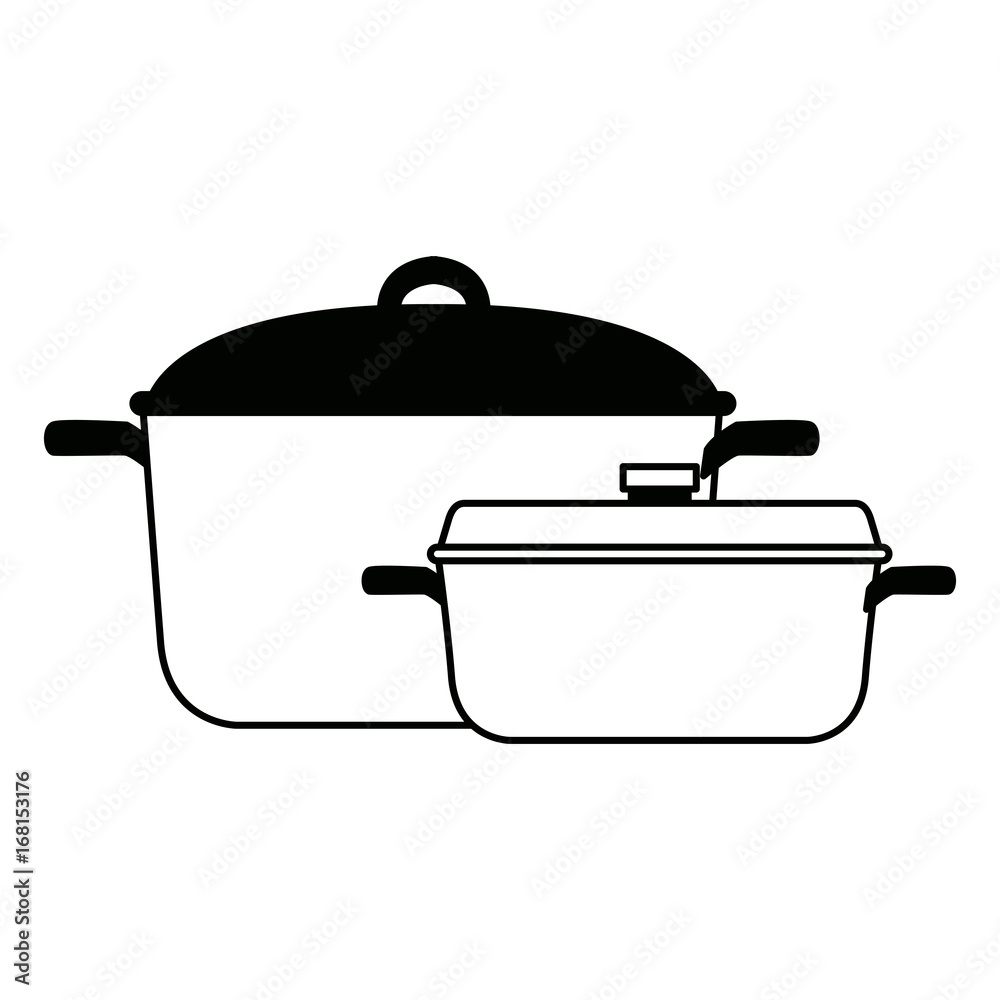 two saucepans with handle kitchen equipment vector illustration two saucepans with handle kitchen equipment vector illustration