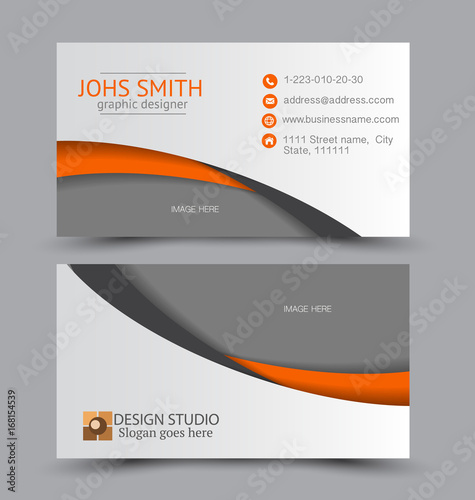 Business card design set template for company corporate style. Orange color. Vector illustration.