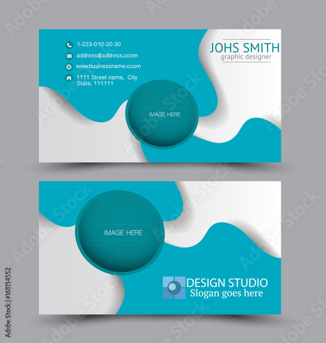 Business card design set template for company corporate style. Blue color. Vector illustration.