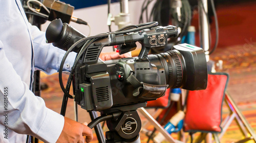Filming television shows have camcorders in the studio.