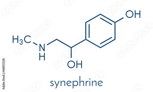 Synephrine herbal stimulant molecule. Present in several Citrus species. Skeletal formula.