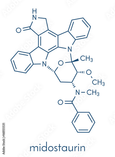 Midostaurin cancer drug molecule (protein kinase inhibitor). Skeletal formula.