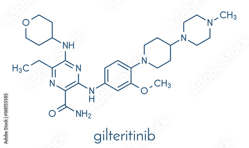 Gilteritinib cancer drug molecule (kinase inhibitor). Skeletal formula.