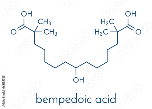 Bempedoic acid hypercholesterolemia drug molecule (ATP-citrate lyase inhibitor). Skeletal formula.