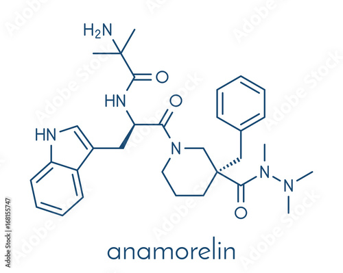Anamorelin cancer cachexia and anorexia drug molecule. Skeletal formula.