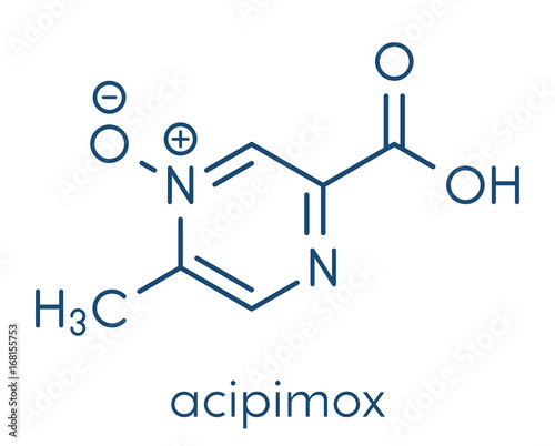 Acipimox hypertriglyceridemia drug molecule. Skeletal formula.