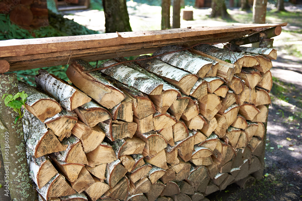 Fototapeta premium Pile of birch firewood