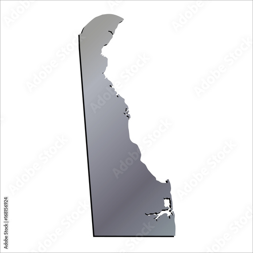 3D Delaware (USA) Aluminium outline map with black shadow