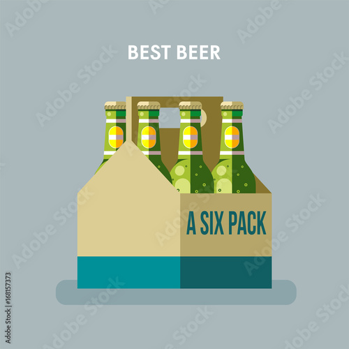 Beer bottles, a six pack, vector illustration.