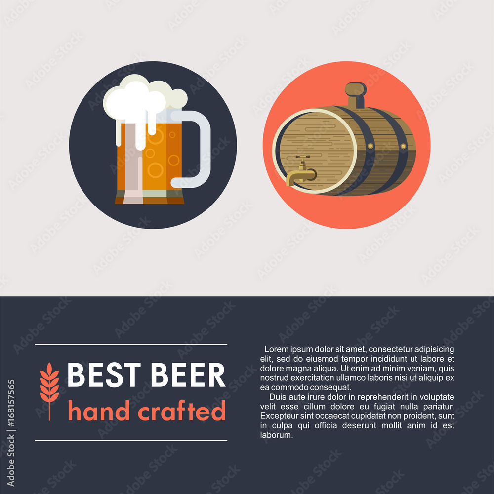 Keg of beer. A mug of beer. Vector icons. The best beer. Hand crafted. Keg of beer. A mug of beer. Vector icons. The best beer. Hand crafted.