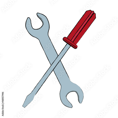 screwdriver and wrench tools support repair vector illustration