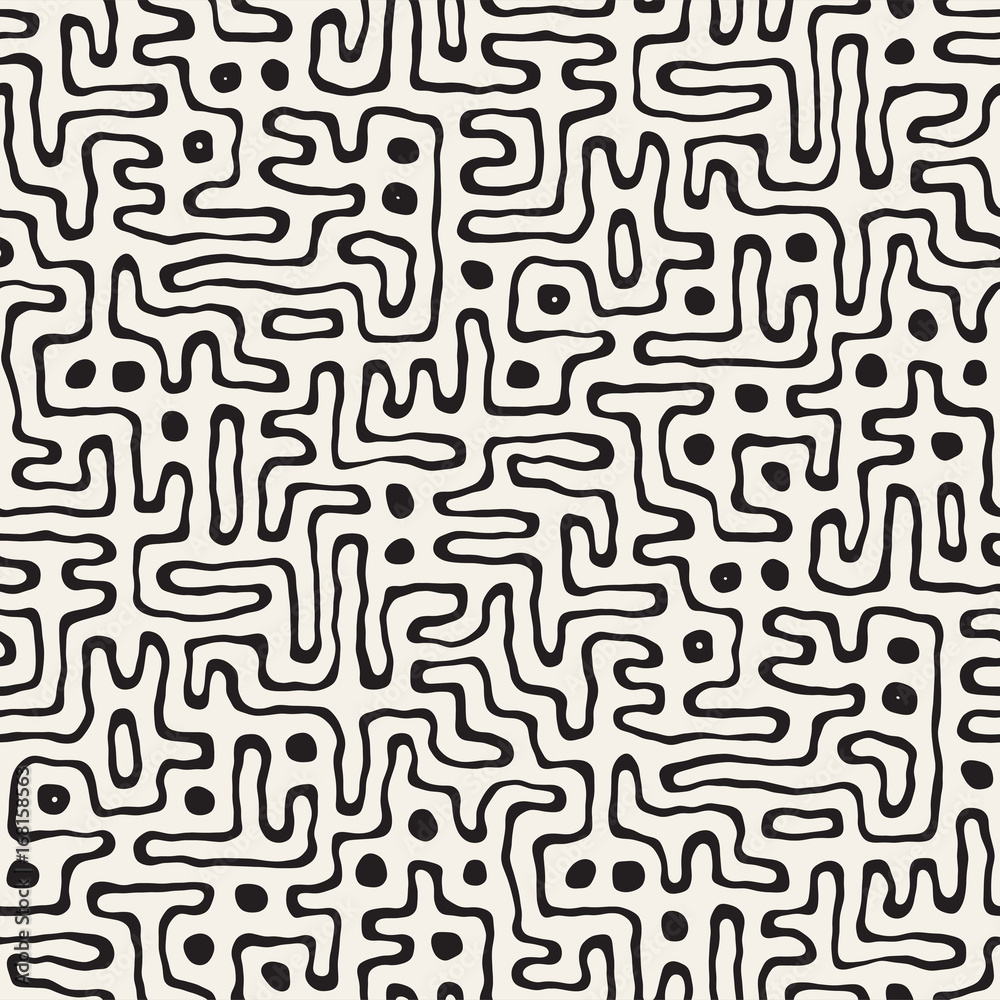 Seamless pattern with maze lines. Monochrome abstract background. Vector hand drawn labyrinth.