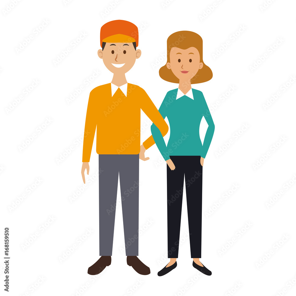 couple standing man and woman together people vector illustration