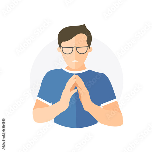 Insidious and revengeful man in glasses, envious guy. Flat design icon. Evil, vengeful emotion. Simply editable isolated on white vector sign